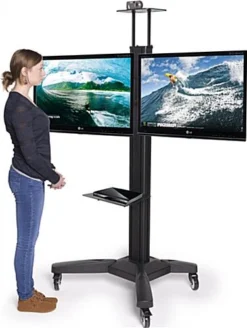 Dual TV Stand, Fits (2) Monitors 37”-60” Side By Side, Adjustable - Black -UZI Business Furniture Shop lm3760bk2b.renv preview