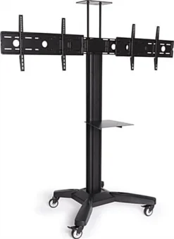Dual TV Stand, Fits (2) Monitors 37”-60” Side By Side, Adjustable - Black