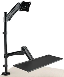Monitor Mount W/ 2 Adjustable Arms, Tilting Bracket, Desk Or Grommet Clamp - Black