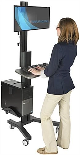 Rolling TV Stand, Fits 10 - 24" Screens, Power Outlets, Keyboard & CPU Holder – Black 4 Rolling TV Stand, Fits 10 - 24" Screens, Power Outlets, Keyboard & CPU Holder – Black - Image 4