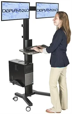Rolling TV Stand, (2) 10 - 24" Screens, Power Outlets, Keyboard & CPU Holder – Black 15 Rolling TV Stand, (2) 10 - 24" Screens, Power Outlets, Keyboard & CPU Holder – Black -UZI Business Furniture Shop lpgpcrtb2h.ra11 preview