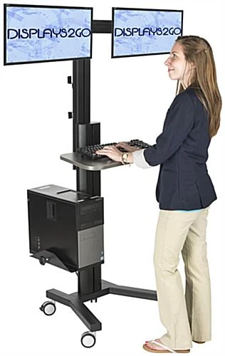 Rolling TV Stand, (2) 10 - 24" Screens, Power Outlets, Keyboard & CPU Holder – Black 4 Rolling TV Stand, (2) 10 - 24" Screens, Power Outlets, Keyboard & CPU Holder – Black - Image 4