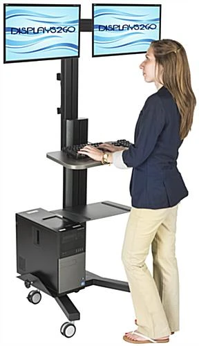 Rolling TV Stand, (2) 10-24" Screens, Power Outlets, CPU Holder & Shelf – Black 4 Rolling TV Stand, (2) 10-24" Screens, Power Outlets, CPU Holder & Shelf – Black - Image 4