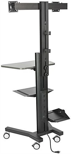 Rolling TV Stand, (2) 10-24" Screens, Power Outlets, CPU Holder & Shelf – Black 3 Rolling TV Stand, (2) 10-24" Screens, Power Outlets, CPU Holder & Shelf – Black - Image 3