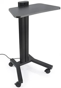 Height Adjustable Laptop Stand, Wheeled, Integrated Power Outlets- Black
