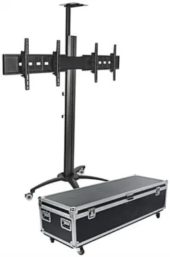 Dual TV Stand With Portable Case, Fits Monitors 30 - 60-Inch, Camera Mount – Black
