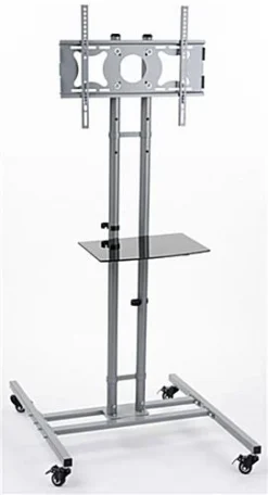 TV Stand With Adjustable Shelf, Fits Monitors 32 To 50", Locking Wheels – Silver