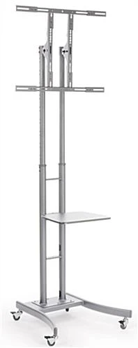 TV Stand With AV Shelf, Fits Monitors 32 To 65", Locking Wheels – Silver