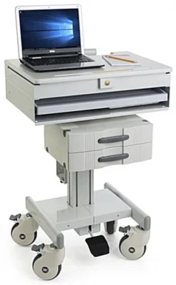 Computer Cart W/ Height Adjustable Pedal, 3 Drawers & CPU Holder - Gray