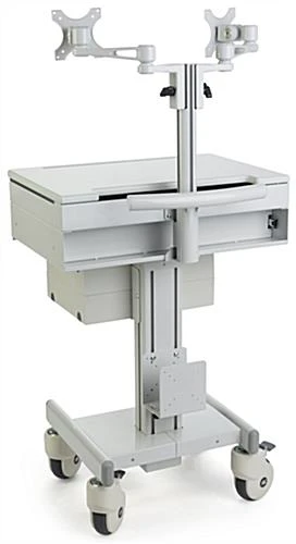 Computer Cart For (2) 15”-23" Screens, Height Adjustable, Drawers & CPU Holder – Gray 3 Computer Cart For (2) 15”-23" Screens, Height Adjustable, Drawers & CPU Holder – Gray - Image 3