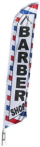14’ Feather Flag & Ground Spike With Pre-Printed BARBER SHOP Message – Blue & Red