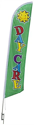 14’ Feather Flag & Ground Spike With Pre-Printed DAYCARE Message - Green