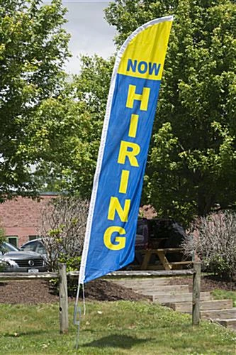 14’ Feather Flag & Ground Spike With Pre-Printed NOW HIRING Message – Yellow & Blue 2 14’ Feather Flag & Ground Spike With Pre-Printed NOW HIRING Message – Yellow & Blue - Image 2