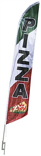 14’ Feather Flag & Ground Spike With Pre-Printed PIZZA Message – Red, White & Green