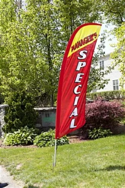 8' Real Estate Feather Flag W/ Ground Spike MANAGER'S SPECIAL Message - Red