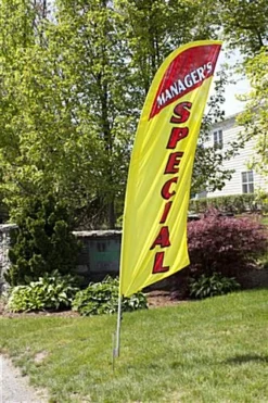8' Real Estate Feather Flag W/ Ground Spike MANAGER'S SPECIAL Message - Yellow