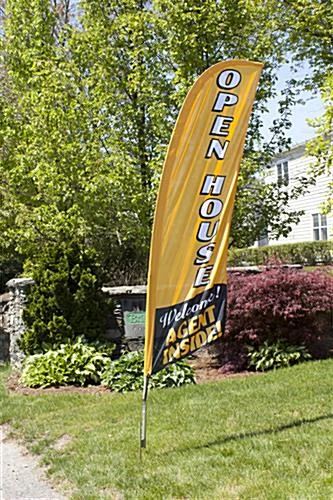 8' Real Estate Feather Flag W/ Ground Spike, Vertical OPEN HOUSE Message - Gold 1 8' Real Estate Feather Flag W/ Ground Spike, Vertical OPEN HOUSE Message - Gold