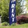 8' Real Estate Feather Flag W/ Ground Spike FOR RENT Message - Blue