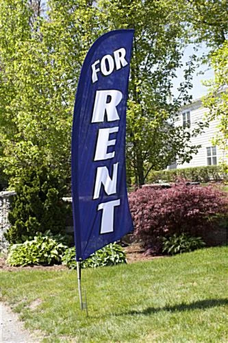 8' Real Estate Feather Flag W/ Ground Spike FOR RENT Message - Blue 1 8' Real Estate Feather Flag W/ Ground Spike FOR RENT Message - Blue