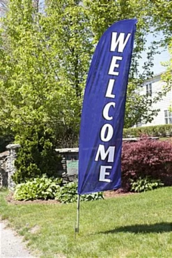 8' Feather Flag W/ Ground Spike WELCOME Message - Blue