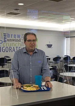 Countertop Sneeze Shield W/ Large Pass-Through, Acrylic, Single Panel - Clear -UZI Business Furniture Shop smsdascblg1.ra2 preview