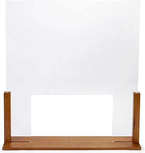 33" W X 36" H Wood And Acrylic Sneeze Guard W/ Passthrough - Oak 2 33" W X 36" H Wood And Acrylic Sneeze Guard W/ Passthrough - Oak - Image 2