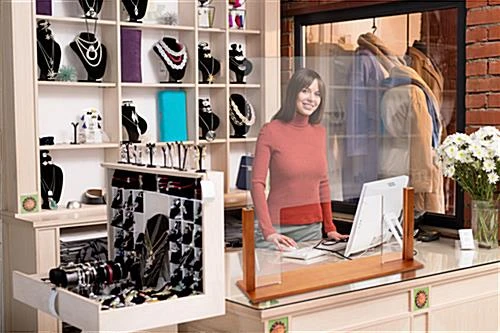 33" W X 36" H Wood And Acrylic Sneeze Guard W/ Passthrough - Oak 5 33" W X 36" H Wood And Acrylic Sneeze Guard W/ Passthrough - Oak - Image 5