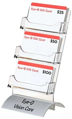 Workshop Series 3-Pocket Acrylic Card Display For Tabletop, Custom Logo - Silver