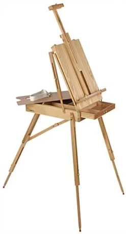 Wood Art Easel For Floor With Storage Compartment, Tilting - Natural