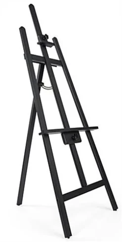 Wood Easel For Floor With Adjustable Top Clamp And Bottom Support Bar - Black