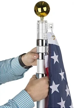 Telescoping Flagpole, PVC Sleeve For Ground Insert, American Flag Included - Silver -UZI Business Furniture Shop tlflp20.ra3 preview