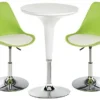 Pub Table Set With 1 Round Table, 2 Adjustable Leatherette Stools - Green & White