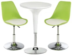 Pub Table Set With 1 Round Table, 2 Adjustable Leatherette Stools - Green & White