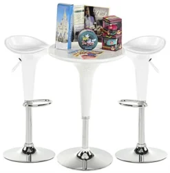 Pub Table Set With 1 Round Cocktail Table, 2 Height Adjustable ABS Stools - White -UZI Business Furniture Shop tsfurnk13.ra9 preview