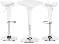 Pub Table Set With 1 Round Cocktail Table, 2 Height Adjustable ABS Stools - White