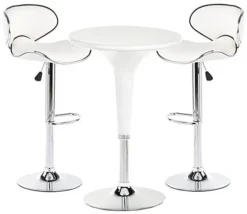 Pub Table Set With 1 Round Cocktail Table, 2 Adjustable Leatherette Stools - White
