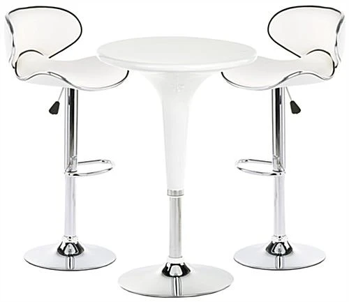 Pub Table Set With 1 Round Cocktail Table, 2 Adjustable Leatherette Stools - White 1 Pub Table Set With 1 Round Cocktail Table, 2 Adjustable Leatherette Stools - White