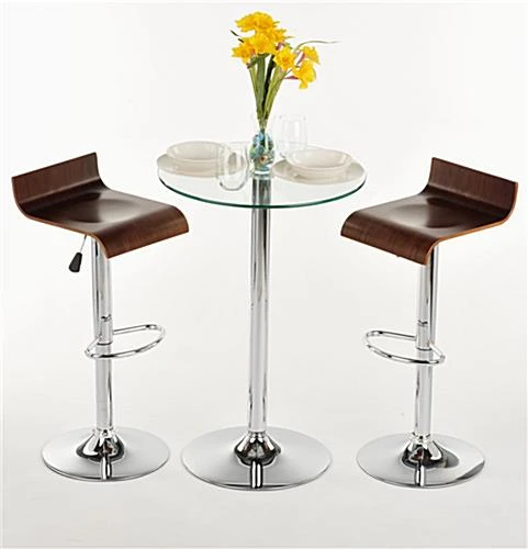 Pub Table Set With 1 Tempered Glass Round Cocktail Table, 2 Adjustable Wooden Stools 2 Pub Table Set With 1 Tempered Glass Round Cocktail Table, 2 Adjustable Wooden Stools - Image 2