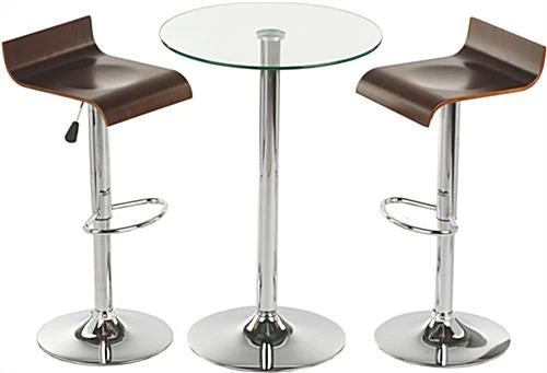 Pub Table Set With 1 Tempered Glass Round Cocktail Table, 2 Adjustable Wooden Stools 1 Pub Table Set With 1 Tempered Glass Round Cocktail Table, 2 Adjustable Wooden Stools