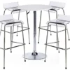 Pub Table Set With 1 Round Cocktail Table, 4 Acrylic Stools - White