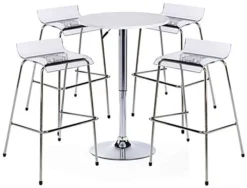 Pub Table Set With 1 Round Cocktail Table, 4 Acrylic Stools - White