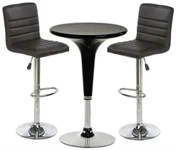 Pub Table Set With 1 Round Cocktail Table, 2 Adjustable Leatherette Stools - Black