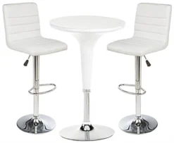 Pub Table Set With 1 Round Cocktail Table, 2 Adjustable Leatherette Stools - White