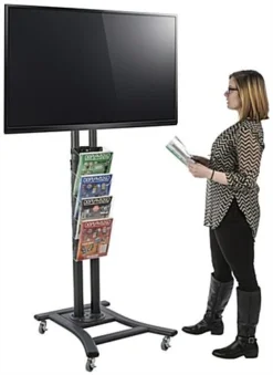 TV Stand W/ Wheels, 4-Pocket Literature Rack, For 32”-65”, Height Adjustable - Black -UZI Business Furniture Shop tv1ac5bk.renv preview