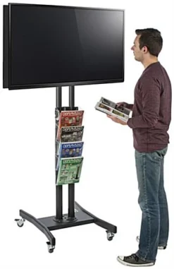 Double-Sided TV Stand W/ 4-Pocket Literature Holder, (2) 32”-65” Screens – Black -UZI Business Furniture Shop tv5acsbk.renv preview