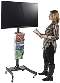 TV Stand W/ Wheels, For 32"-47" Screens, Height-Adjustable, 4-Pocket Lit Rack – Black -UZI Business Furniture Shop tv6acsbk.renv preview