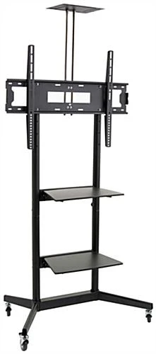 TV Stand For Floor With Wheels, Fits Monitors 40-80", Includes Camera Shelf - Black