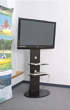 TV Stand For Floor Fits Monitors 37 To 70-In, Metal Shelves, Tilting Bracket - Black -UZI Business Furniture Shop tvs63blk.ra1 preview