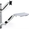 Workstation For Wall, Fits 15”–27” Monitors, Keyboard & Mouse Tray - Silver