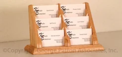 3-Tiered Business Card Holder For Tabletops, 6 Pockets, Wood - Oak